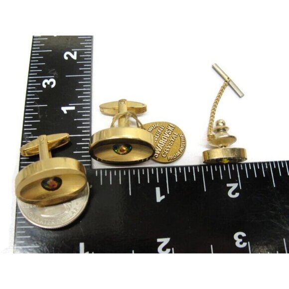 Sarah Coventry Cufflinks Set Swarovski Crystal Gold Tone Wedding Tux Vintage - Picture 9 of 13